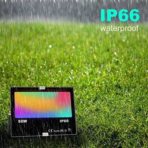 Bhochy LED Floodlight Outdoor 500W Equivalent, Smart RGB Flood Lights with APP, Colour Changing- Timing - Scene - IP66 Waterproof, UK Plug, 1 Pack