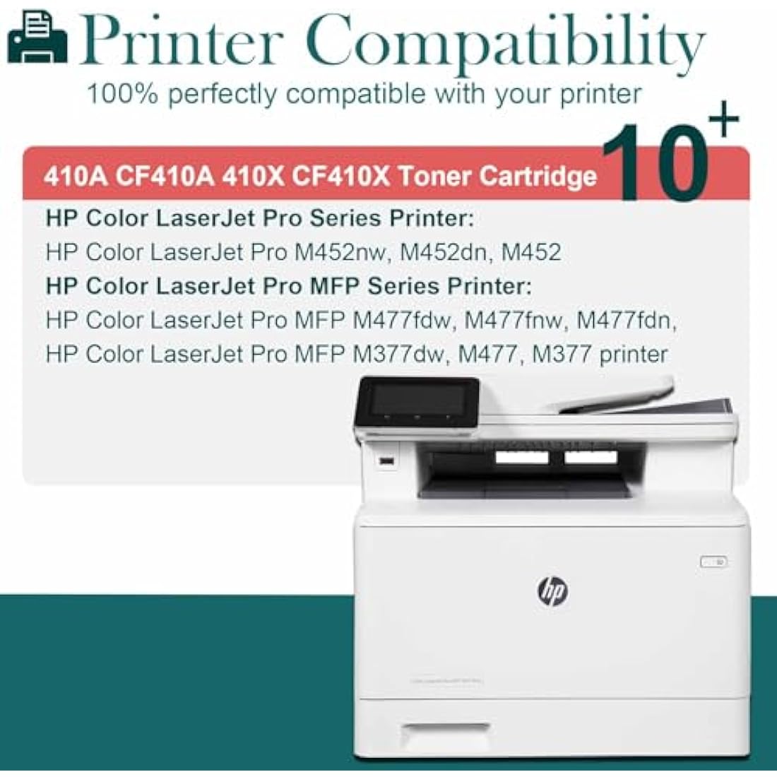 HenceBuy 410A Toner Cartridges Compatible for HP 410A CF410A 410X CF410X for Color LaserJet Pro MFP M477fdw M477fdn M377dw M452nw M452dn M477fnw Black Cyan Magenta Yellow (4-Pack)
