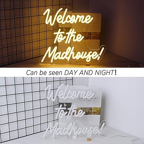 Horseneon Neons Signs Welcome to The Madhouse, Led Signs Neon Lights for Bedroom, Letter Neon Light Sign for Wall Decor Led Neon Lights for Pub Home Bar Room Club Party Window Decor present