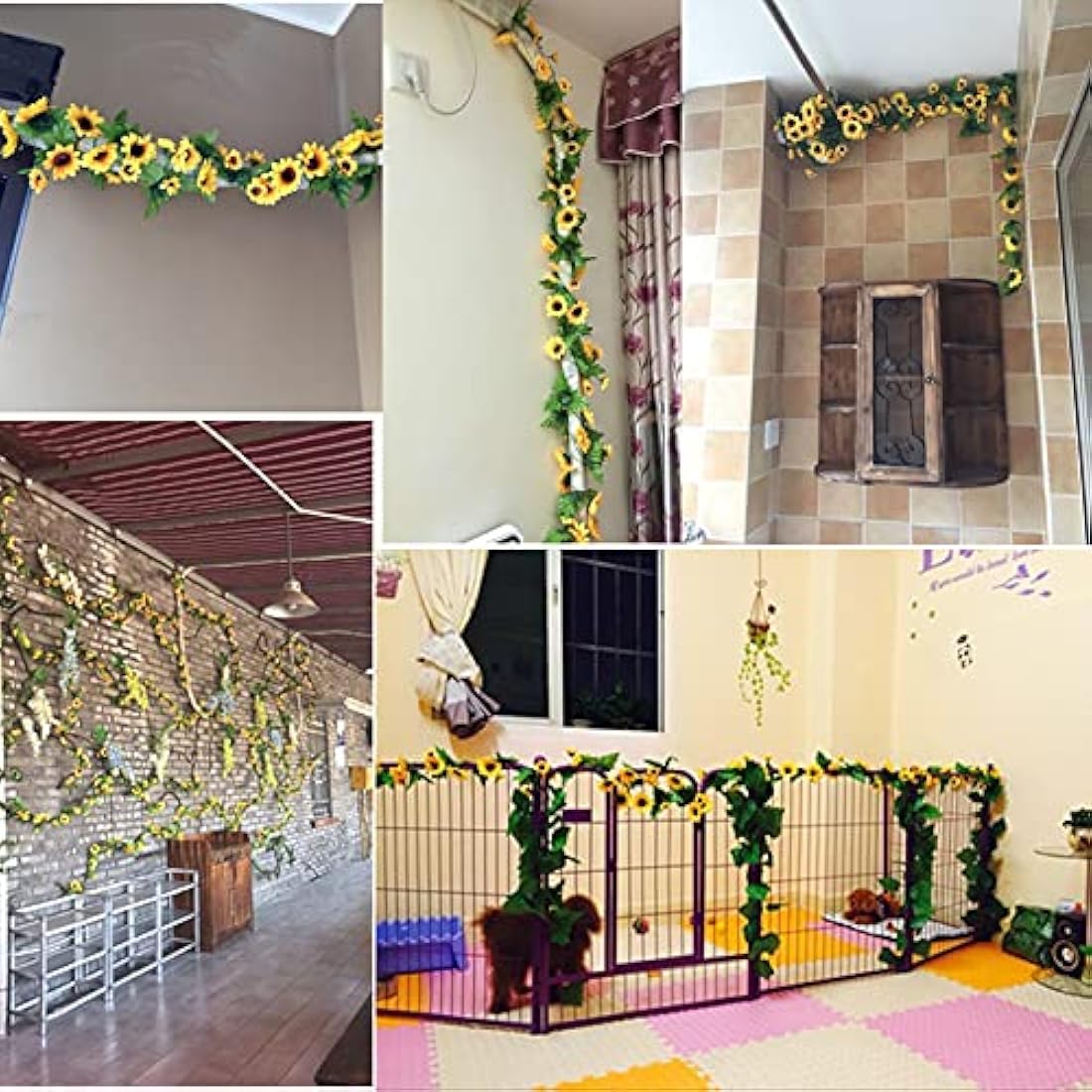 YELYAN 2 Pack Hanging Sunflower Garlands, Artificial Sunflower Garland Silk Sunflower Vine Faux Flower Hanging Garland with Green Leaves Fake Floral Arrangement for Wedding Party Home Décor