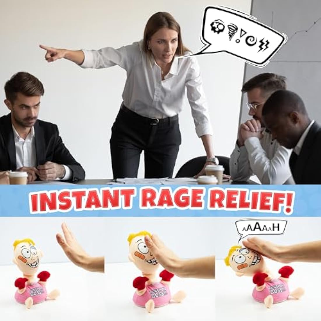 Stress Relief Toys for Adults - Punch The Boss Stress Toy Anger Relief Anti Stress Office Desk Punch Bag Coworker Secret Santa - Funny Gifts (Pink)