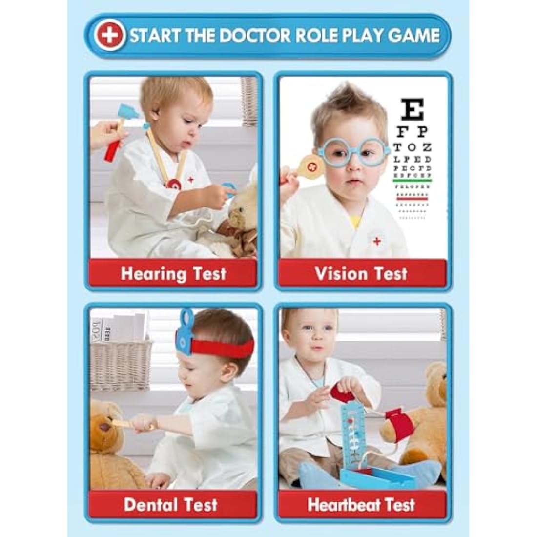 Lehoo Castle Doctors Set for Kids, Toys for 3 Year Old Boys, Wooden Kids Doctors Kit with Doctor Costume, 3 Year Old Boy Toys（Blue）