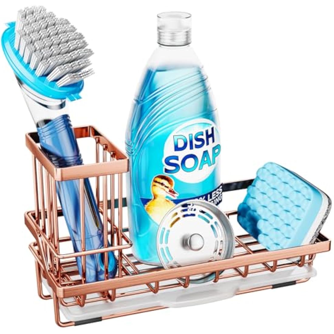Consumest Sponge Holder for Kitchen Sink - Sink Caddy Kitchen Sink Organizer with Removable Drip Tray for Countertop Dish Soap Dispenser Brush Storage Accessories 304 Stainless Steel, Rose Gold