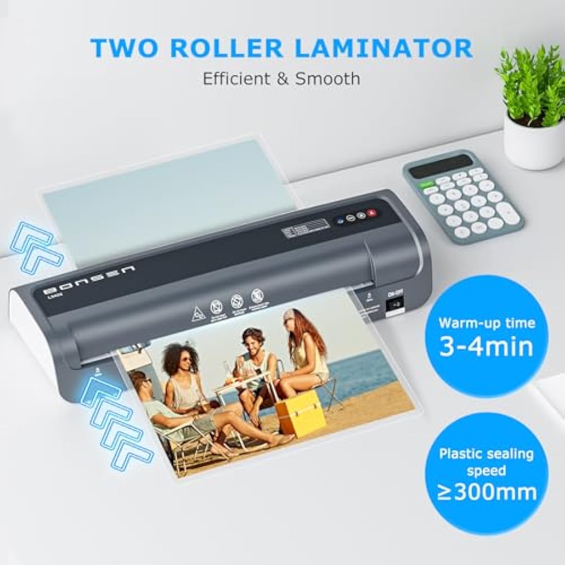 BONSEN A3 Laminator Machine with 100 Laminating Pouches, Never Jam Technology, 125mic Thick Laminating for School, Office, Restaurant, Home, Black, L3402