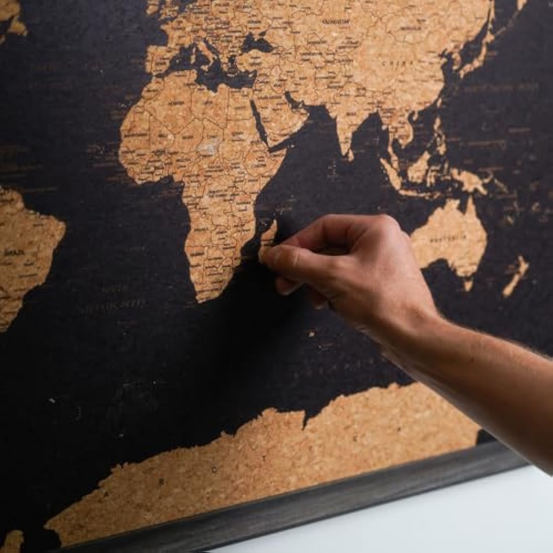 Splosh Large Maps. World Map Pin Board in Black, Wooden Frame. World Map Cork Board with 100 Pins in 2 Colours to Mark Your Past and Future Adventures. Framed World Maps for Wall. (Black)