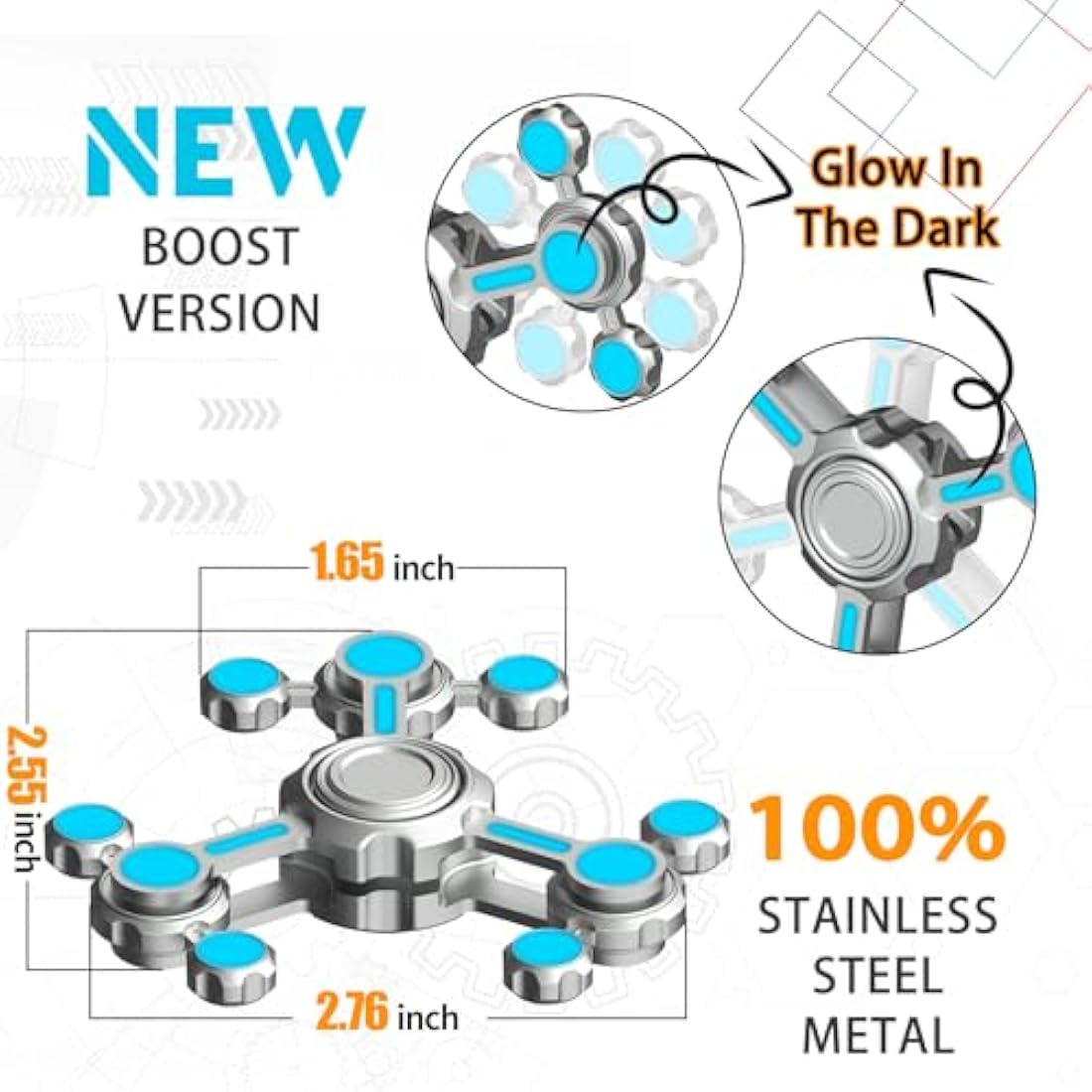 Gear Fidget Spinner Toy for Kids Adults, Light Up in The Dark Finger Gyro for 4 5 6 7 8 9 10 11 12 Years Old Boys, Stress Relief Desk Toy Novlety Cool Gadget for Boys Age 4-12