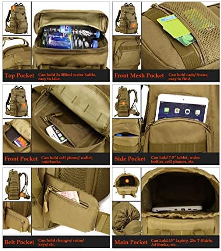 YUHAN Tactical Backpack, 60L Hiking Backpack Military Army Combat Rucksack MOLLE Trekking Rucksack Trekking Backpack