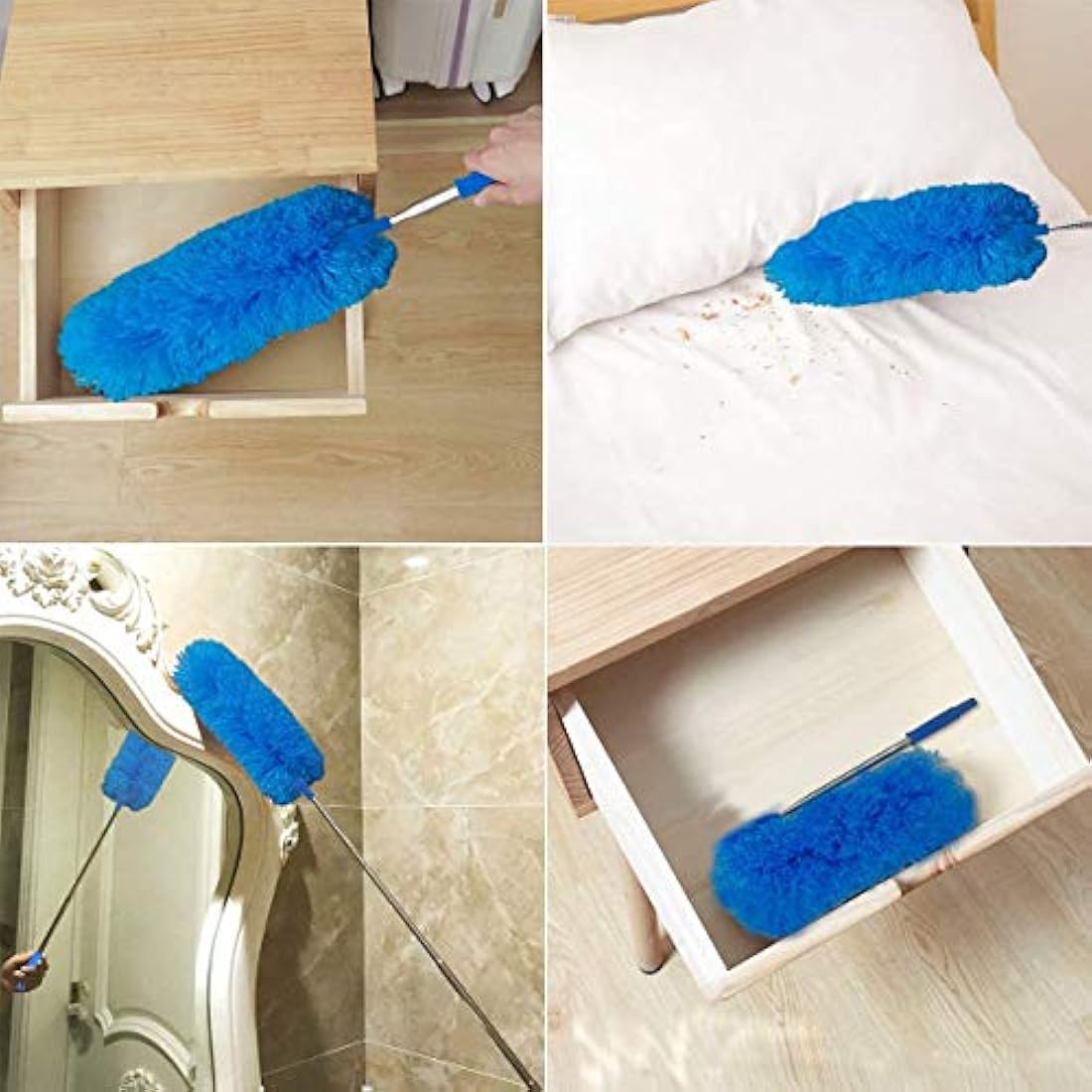 Feather Duster,Duster Extendable for Cleaning with Telescoping Extension Pole Extendable Duster for Cleaning High Ceiling Fan,Blinds, Baseboards,Cars(Blue)