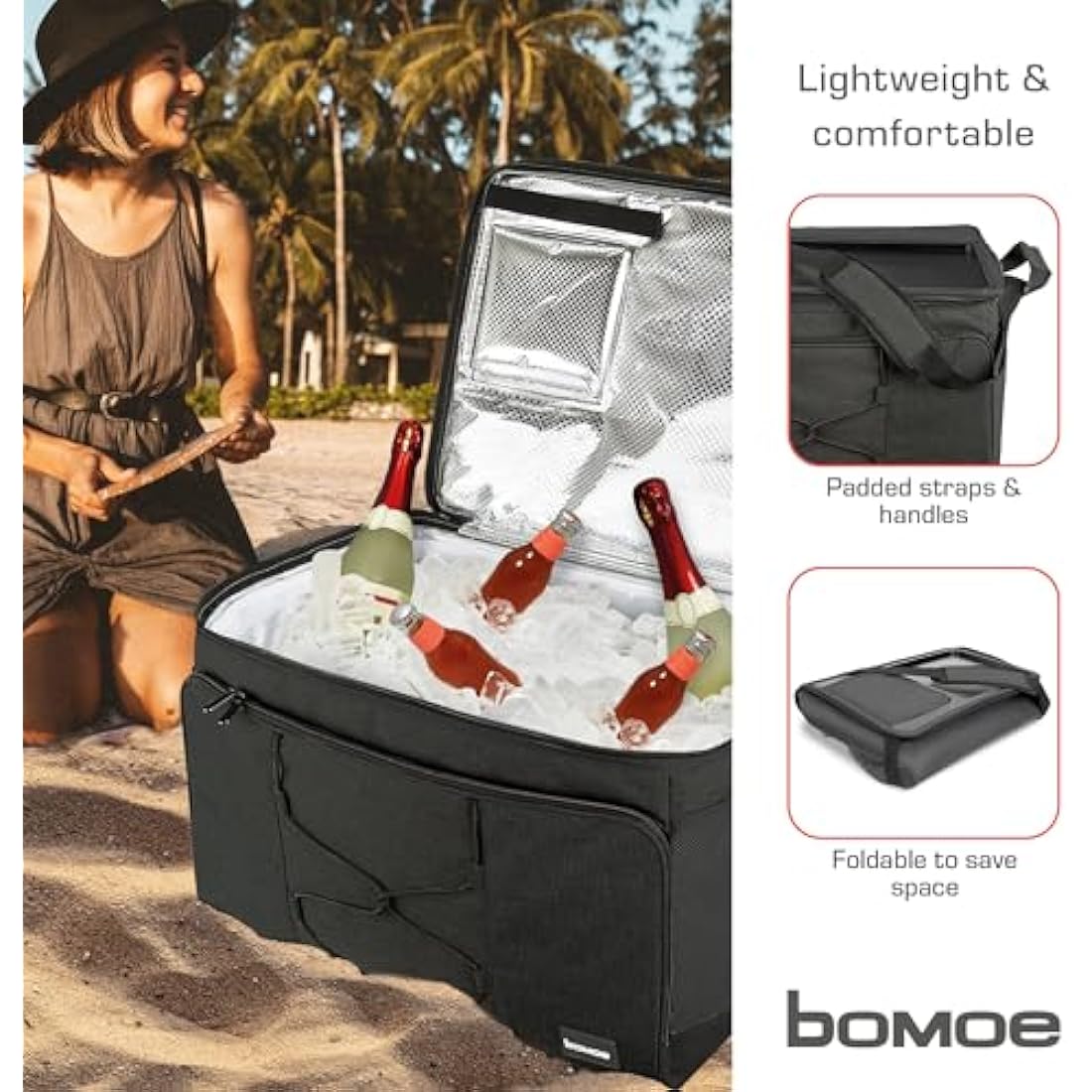 bomoe Insulated Folding Cooler Bag 45L – Outdoor Cool Box with 16h Cooling Function with Shoulder Straps, Waterproof Thermal Picnic Bag with Storage Space – Anthracite IceBreezer KT43