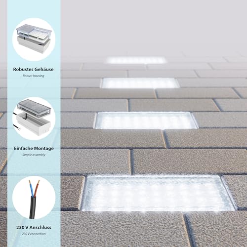 ledscom.de LED Paving Stone Ground recessed Light CUS for Outdoors, IP67, Angular, 20 x 10cm, 2.9 W, 228lm, Cool White, Led, Outdoor, Exterior,