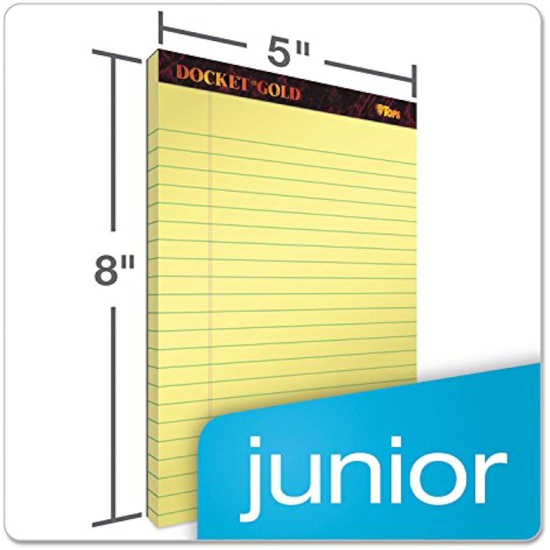TOPS Docket Gold Writing Pads, 5" x 8", Jr. Legal Rule, Canary Paper, 50 Sheets, 12 Pack (63900)