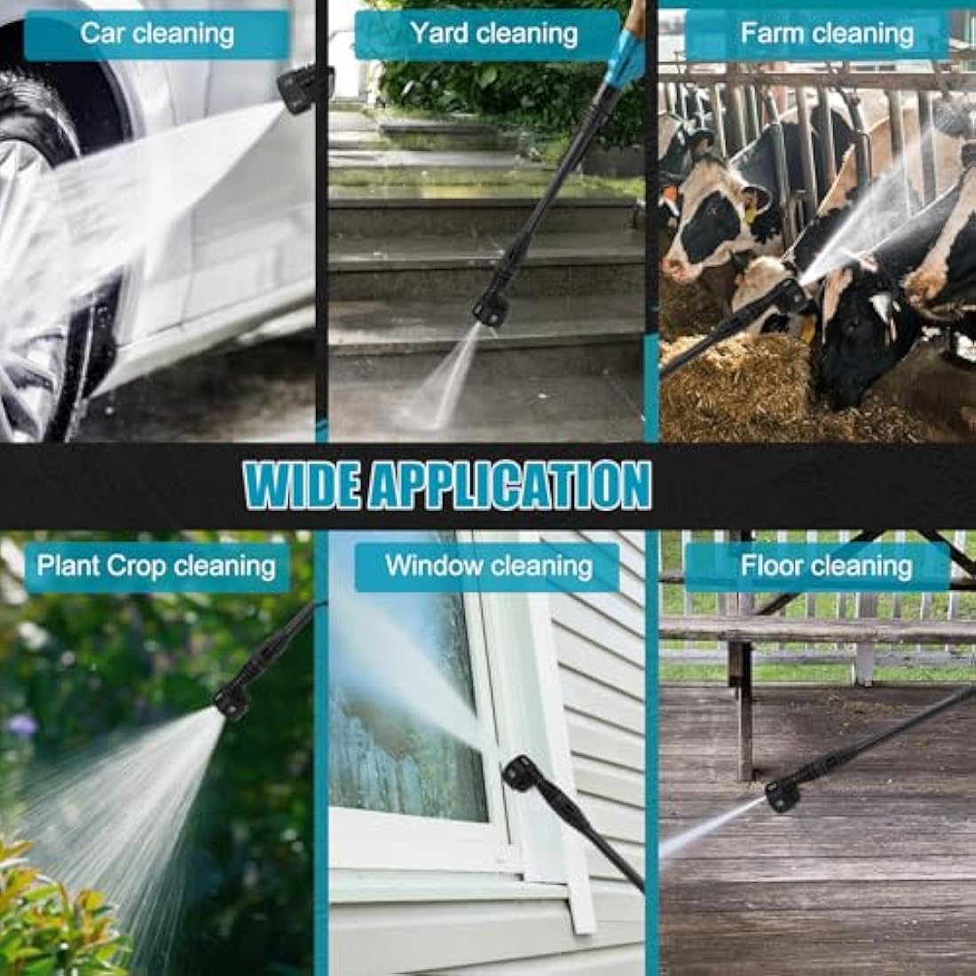 Cordless Pressure Washer Portable with 21V 2x Batteries, Portable High Power Washer Jet Wash Tool Cleaner with 6 IN 1 pray Nozzles, Soap Dispensing Bottle 5 m Washer hose for Car Garden Home Patio
