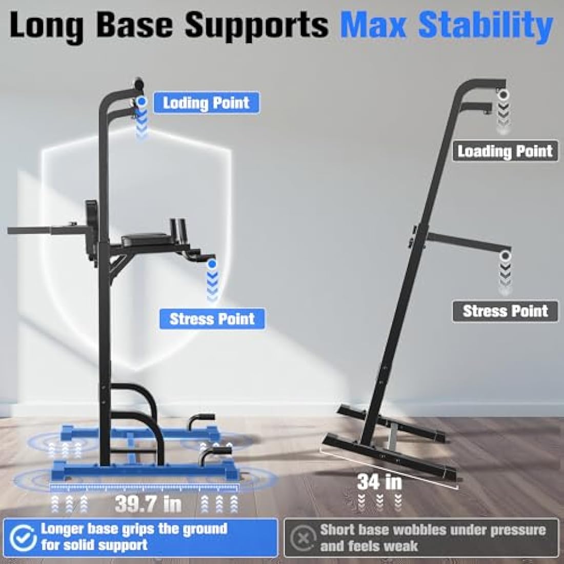 Sportsroyals Power Tower Dip Station Pull Up Bar for Home Gym Strength Training Workout Equipment, 450LBS.