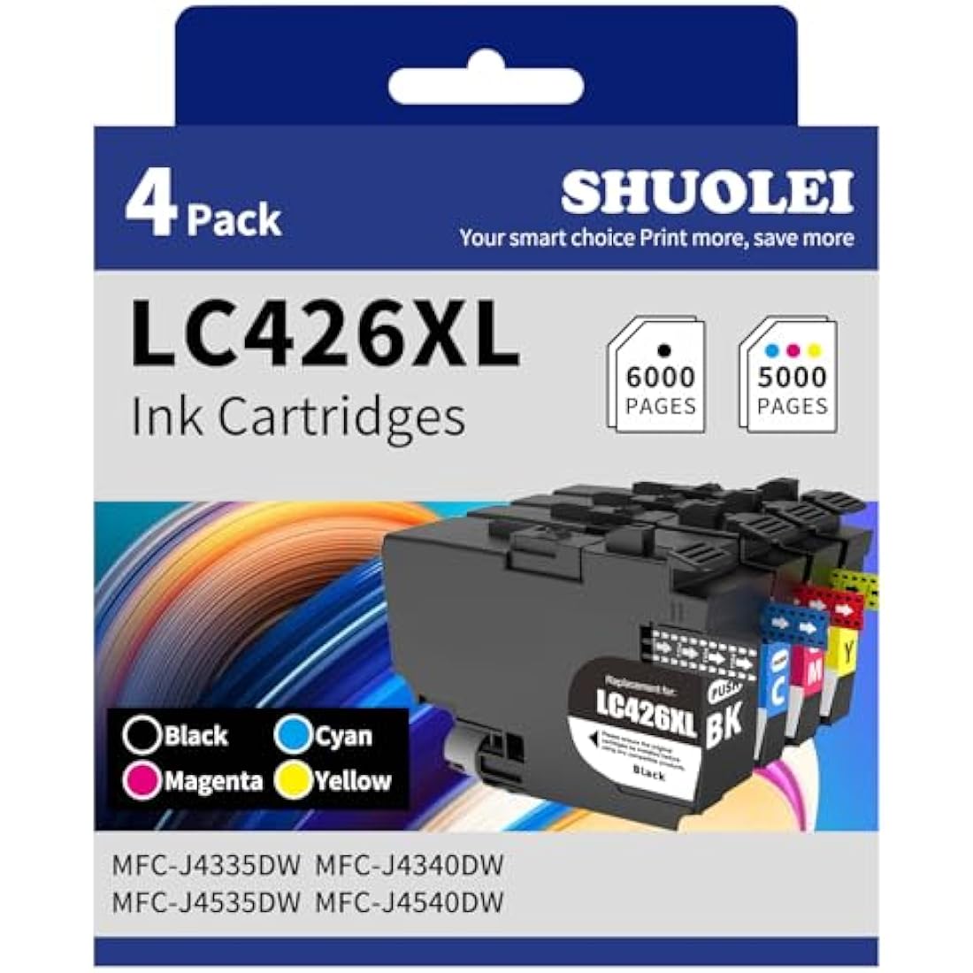 LC426XL Ink Cartridges Compatible with Brother LC426 XL LC-426 Inkjet Cartridges Multi-Pack High Yield, for MFC-J4335DW MFC-J4340DW MFC-J4535DW MFC-J4540DW (4 Pack, BK C M Y)
