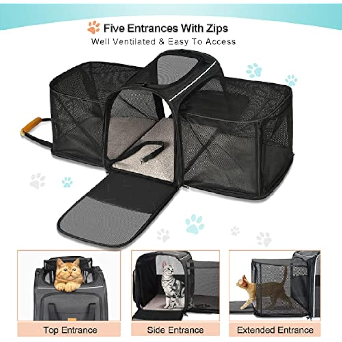 Morpilot Soft Sided Pet Carrier Bag for Small Dogs, Puppies, Medium and Large Cats, Expandable, Airline Approved, with Breathable Mesh and Locking Safety Leash, Grey