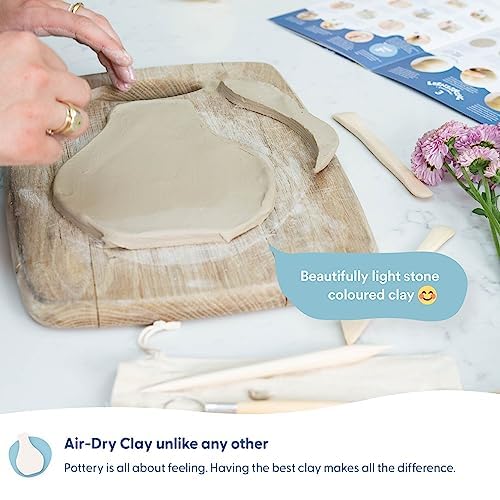 Sculpd Pottery Starter Kit - Complete Air Dry Clay Beginner Set for 2 Adults: Includes Sculpting Tools, Matte Varnish, Paint Brushes, Guide, Video