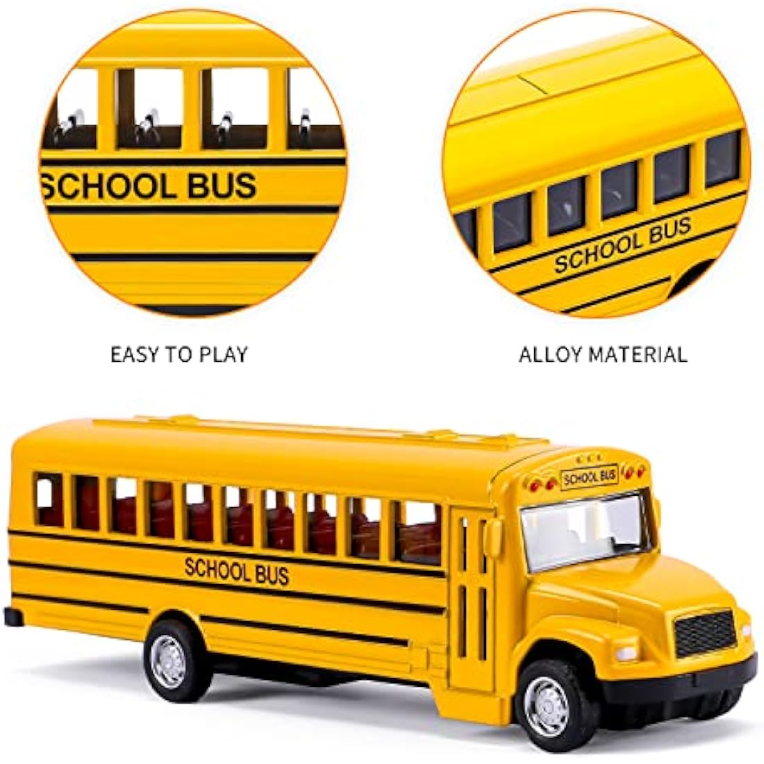 XINGANER 2 Pack 5.5" Pull Back Die-cast School Bus,Alloy Metal Vehicles Toy with Bright Yellow for Kids Boys Girls
