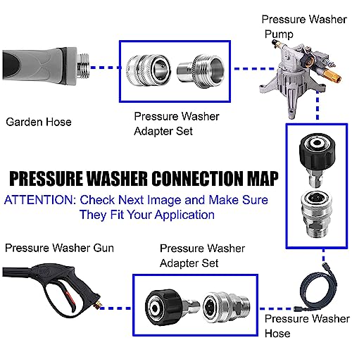 M MINGLE Ultimate Pressure Washer Adapter Set, Stainless Steel Quick Disconnect Kit, M22 Swivel to 3/8 Inch Connect, 3/4 Inch to Quick Release, 8-Pack