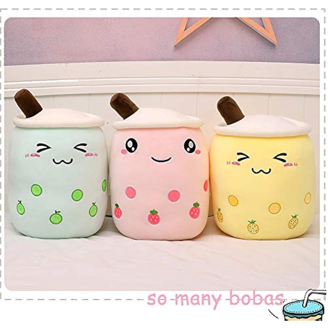 AMOZO Cute Cartoon Boba Milk Tea Soft Plush Doll, Giant Boba Bubble Plushie Stuffed Tea Cup Pillow Gift Toys(Pink,24cm)