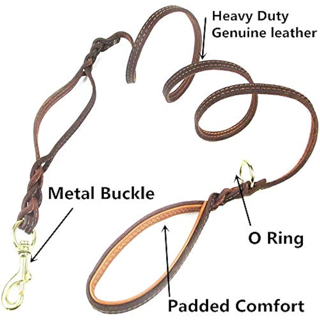 JYHY Leather Dog Leash with Double Handle - 6 ft Long & 5/8" Wide Braided Genuine Leather Dog Leash for Large, Medium & Small Dogs Training & Walking