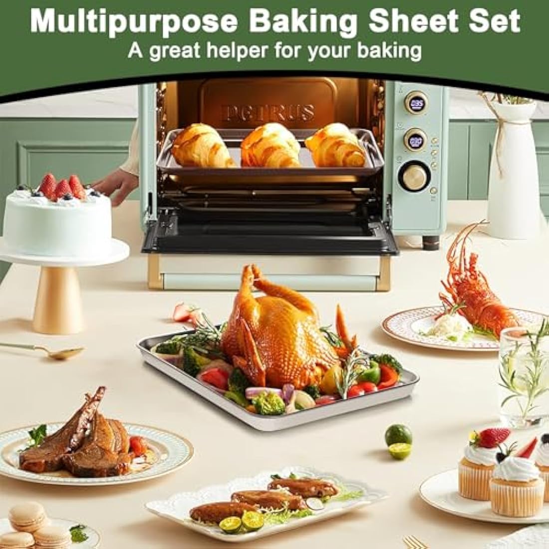 Baking Sheet Tray Cooling Rack with Silicone Mat Set, Stainless Steel Cookie Pan for Oven, Set of 9 (3 Sheets + 3 Racks + 3 Mats), Warp Resistant & Heavy Duty Easy Clean