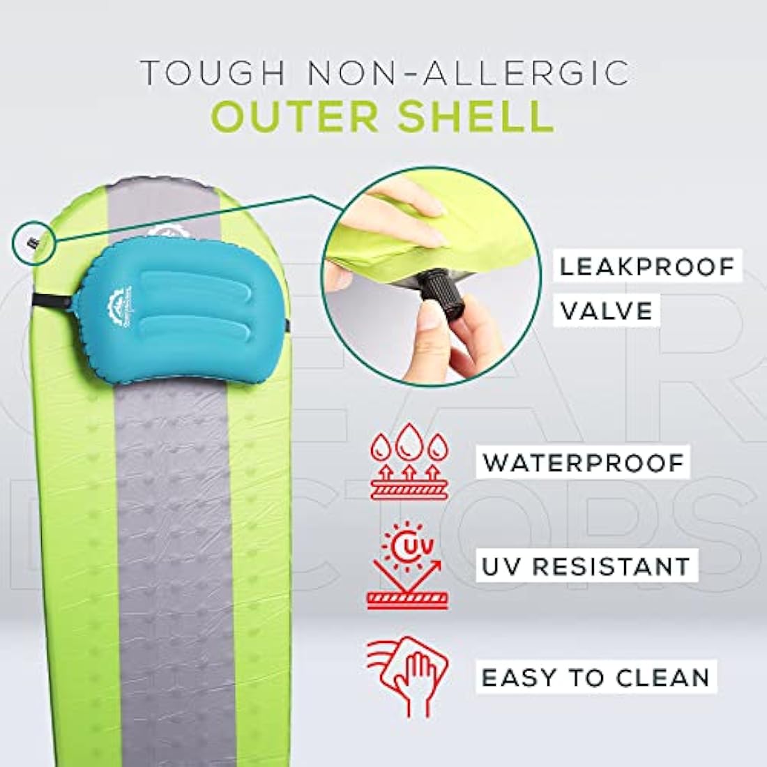 Gear Doctors - Self Inflating Sleeping Pad - 4.3 R Four Season Camping pad-1.5 Inch Thick Air Foam Hybrid- Perfect Size Mattress for Camping Backpacking Travel with Insulation for Cold Winters