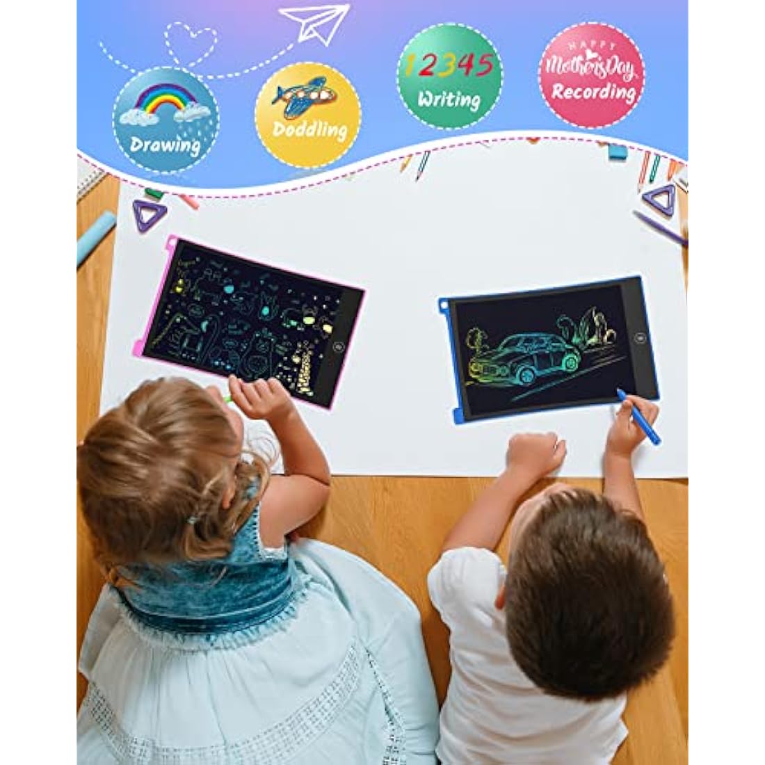 TECJOE 2 Pack LCD Writing Tablet, 8.5 Inch Colorful Doodle Board Drawing Tablet for Kids, Erasable Reusable Writing Drawing Pad, Learning Toys Gifts for 3 4 5 6 Years Old Boys and Girls Toddlers