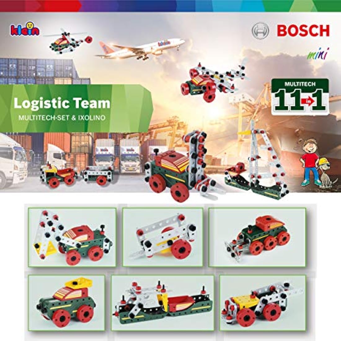 Theo Klein 8497 Multi-Tech Construction Set with Bosch Ixolino I 107 Components I Battery-Powered Ixolino with Light and Sound I Dimensions: 32 cm x 27 cm x 9.5 cm Multi - Colored