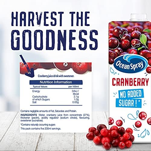 Ocean Spray Classic Cranberry Juice with No Added Sugar, 1L Carton (12-Pack)