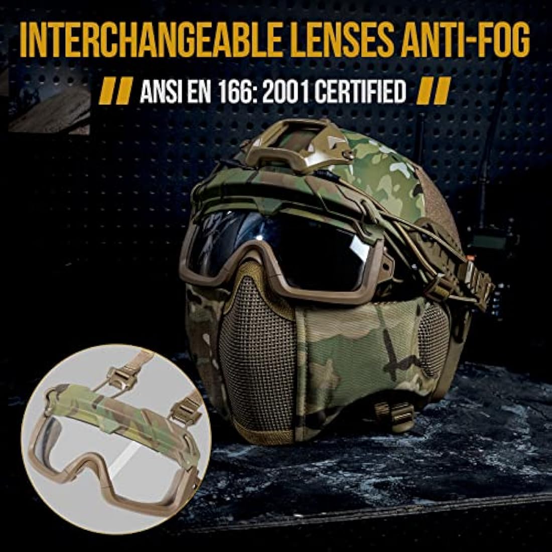 OneTigris Airsoft Fast Helmet - Full Face Protective Tactical Helmet With Foldable Ear Protection Mask And Goggles for Airsoft Paintball Sooting Wagrgame CS