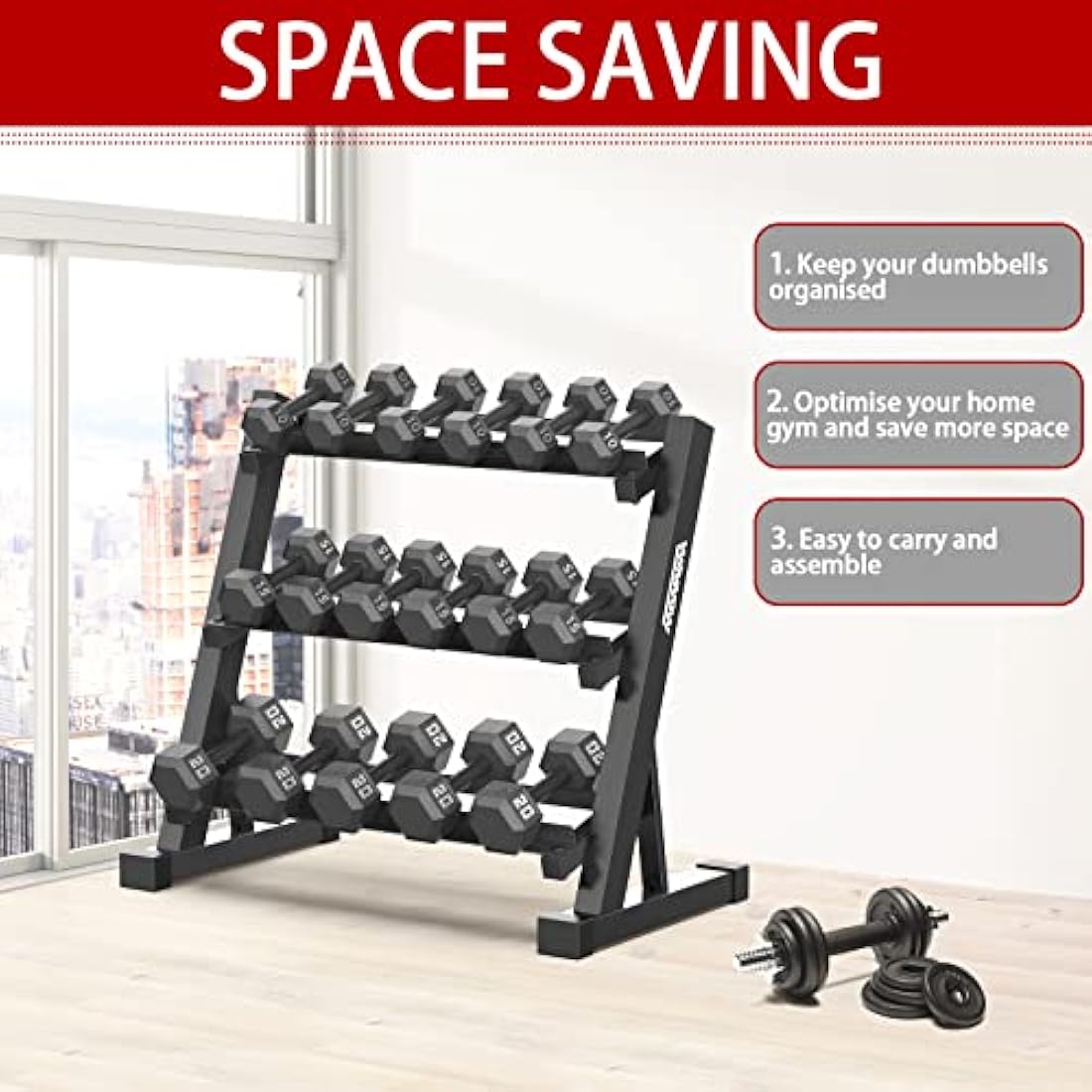 WINNOW 3 Tier Dumbbell Rack Home Gym Dumbbell Storage Stand Weights Storage Rack for Dumbbells