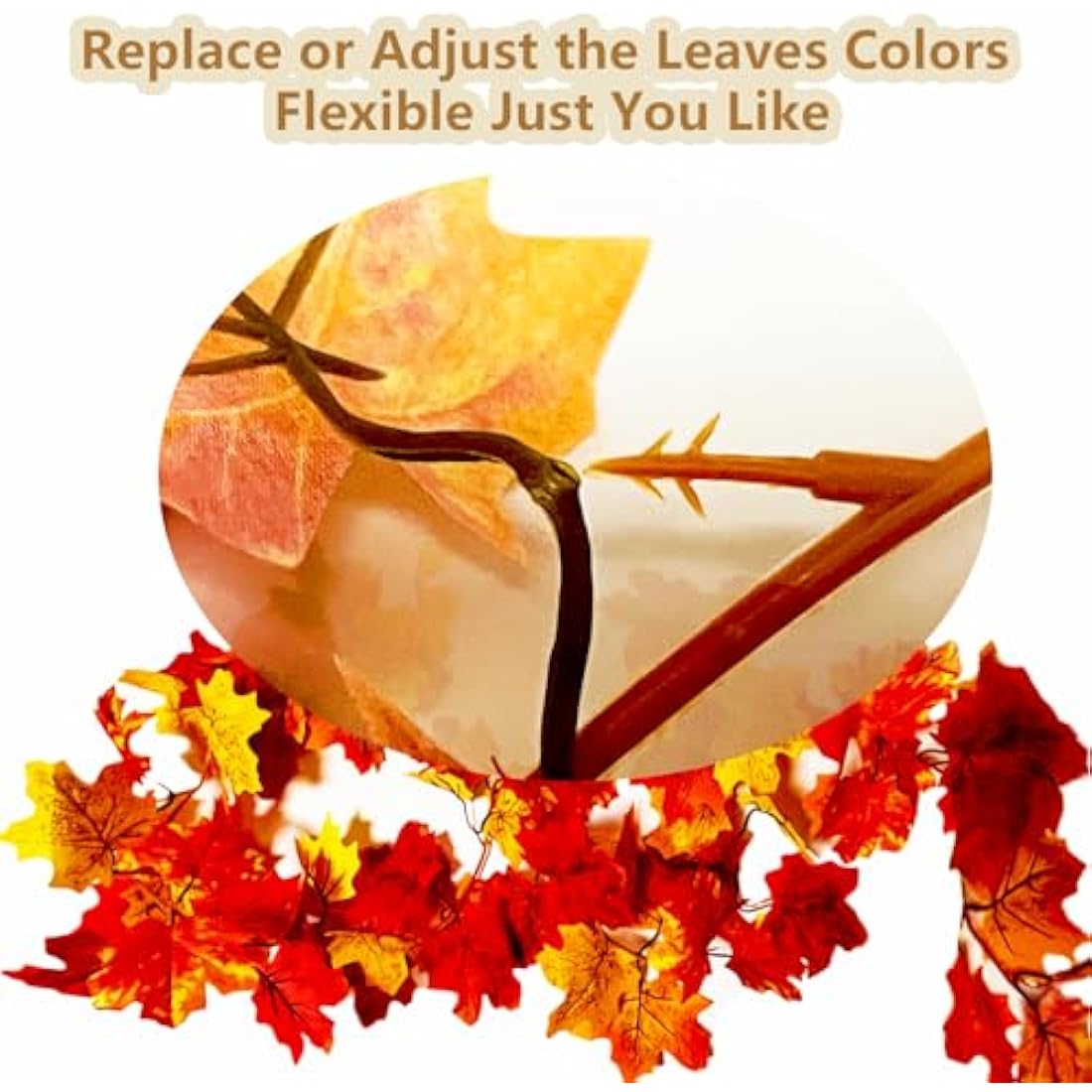 TENQUAN 2 Pack Artificial Autumn Maple Leaves, 5.7 FT Autumn Garland Decoration Fall Hanging Plant Leaves 175cm/Piece Halloween Thanksgiving Party Decor for Home Wall Garden Rireplace Stair (Red)