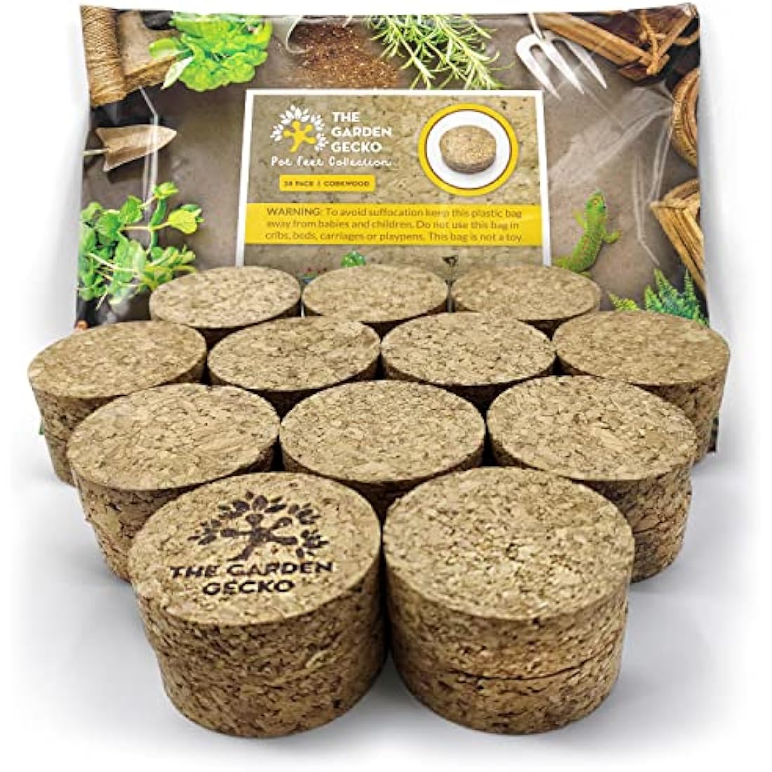 The Garden Gecko Invisible Pot feet for outdoor plant pots and flowers solid agglomerated cork, large-grain pot risers | 24 PACK | Cork