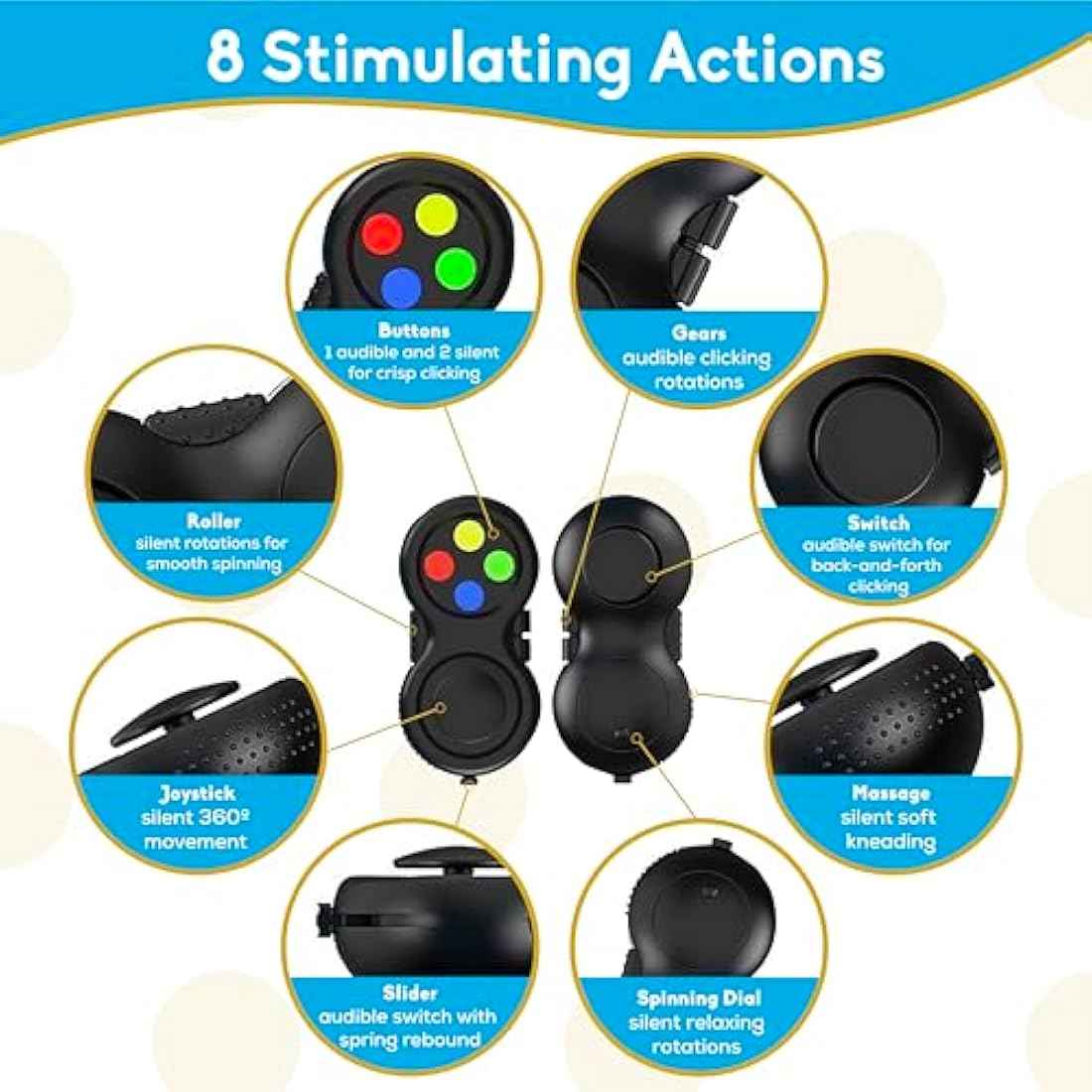 PILPOC Fidget Pad Controller - Premium Quality Controller Game Focus Toy, Smooth ABS Plastic with Exclusive Protective Case, Fidget Flippy Chain Included (Black & Black)