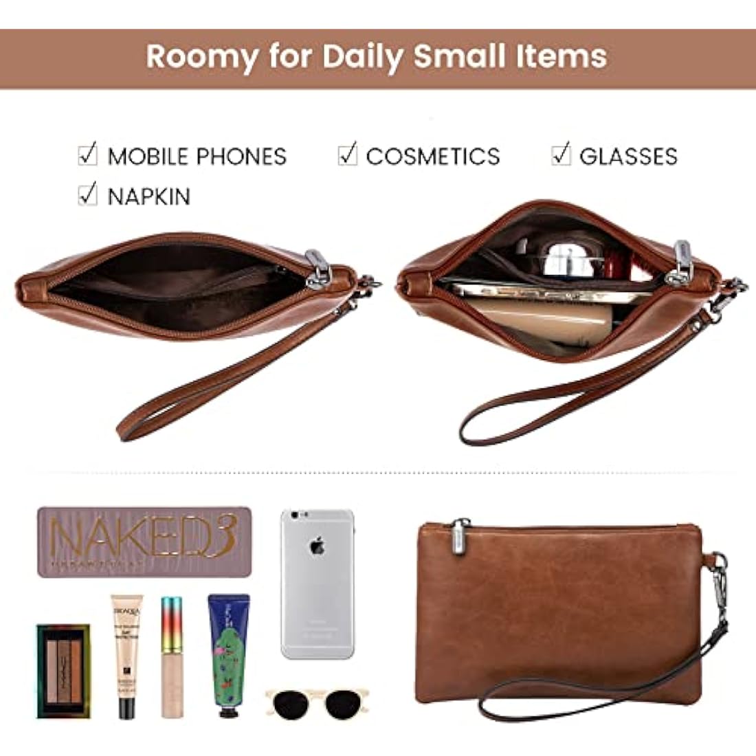 LOVEVOOK Laptop Bags for Women,15.6 Inch PU Leather Tote Bag with Wristlet Pouch, Retro Ladies Handbag Shoulder Bag Briefcase for Work School Office Business,Brown