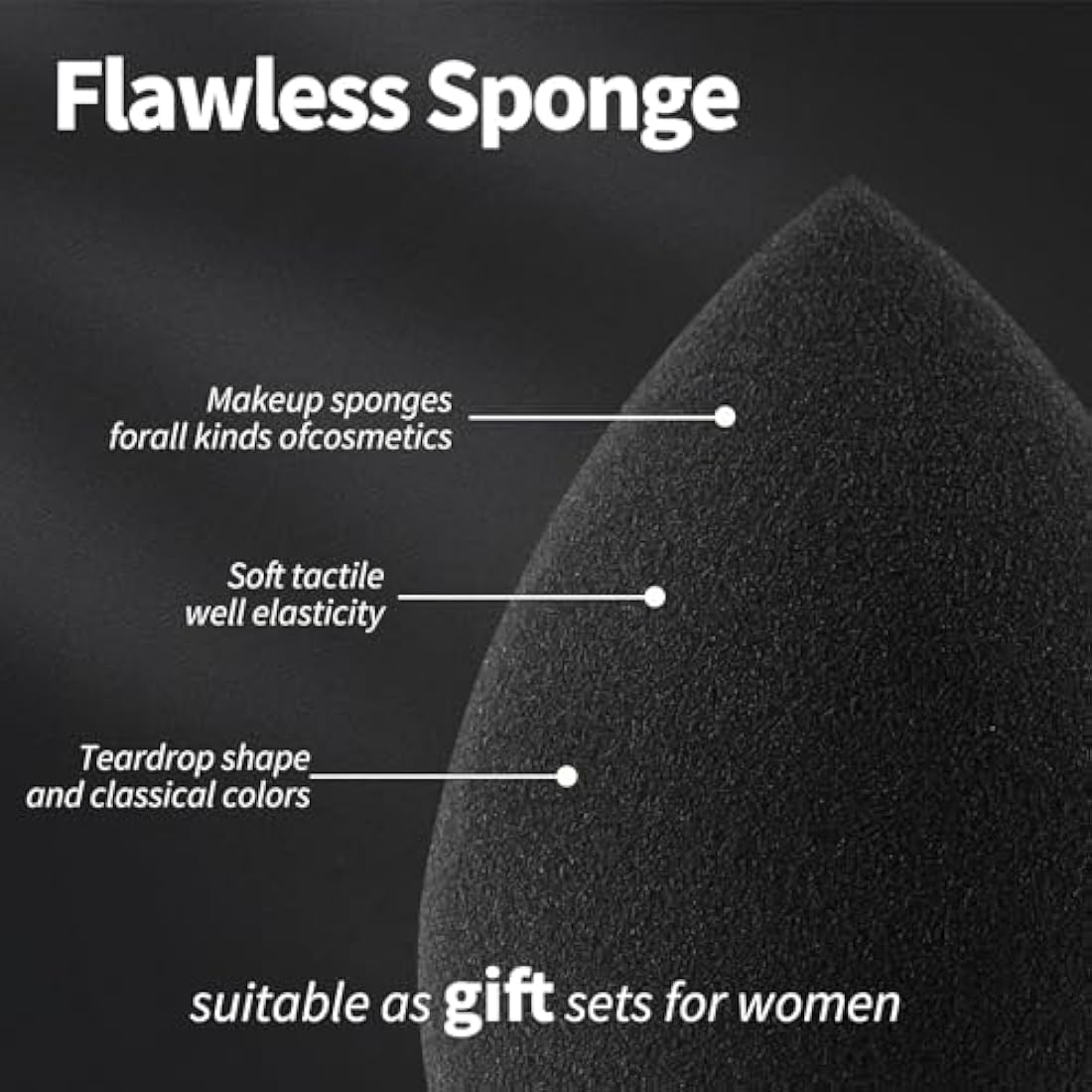 BEAKEY Makeup Sponge Set, Foundation Blending Beauty Sponge, Makeup Applicator Flawless for Liquid, Cream, and Powder, Latex Free and Vegan Makeup Sponges-5 Pcs Black