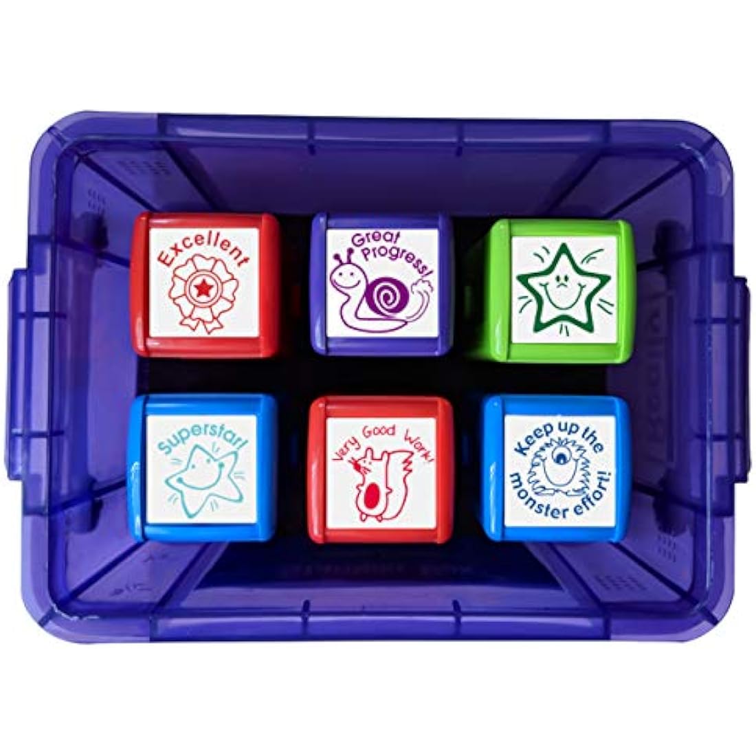 SuperStickers Effort and Praise Stampers - 6 Different stampers for Teachers in a Storage Box.