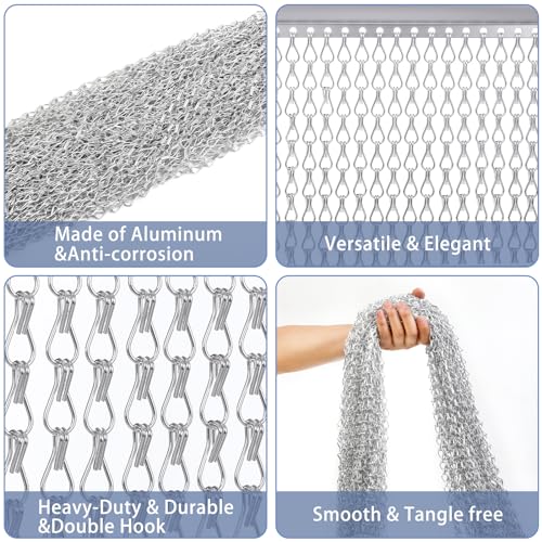 VerRich Silver Chain Curtain Door Fly Screens 70 x 200cm Aluminium Insect Screen for doorways