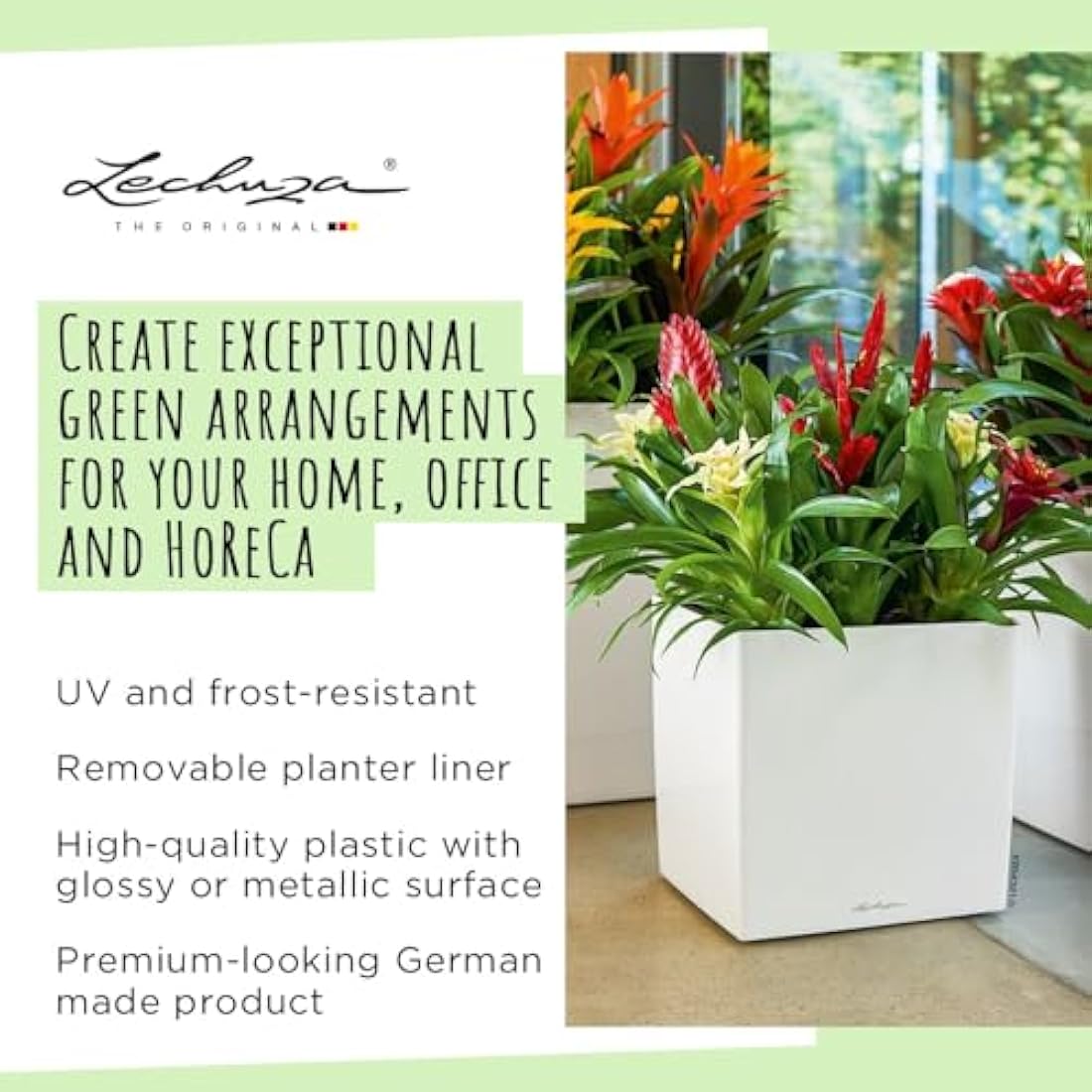 Lechuza Self Watering Plant Pot CUBE 50 Garden Flower Indoor and Outdoor Large Plastic Planter with Drainage Hole H50 L50 W50 cm Charcoal Metallic