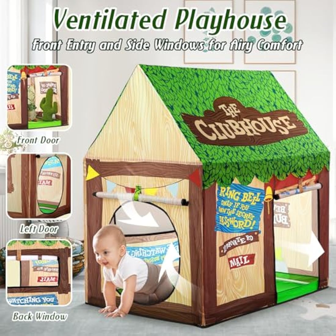 SweHouse Playhouse for Kids Indoor, Kids Play Tent, Toys for Boys and Girls Children Clubhouse Tent with Roll-up Door and Windows