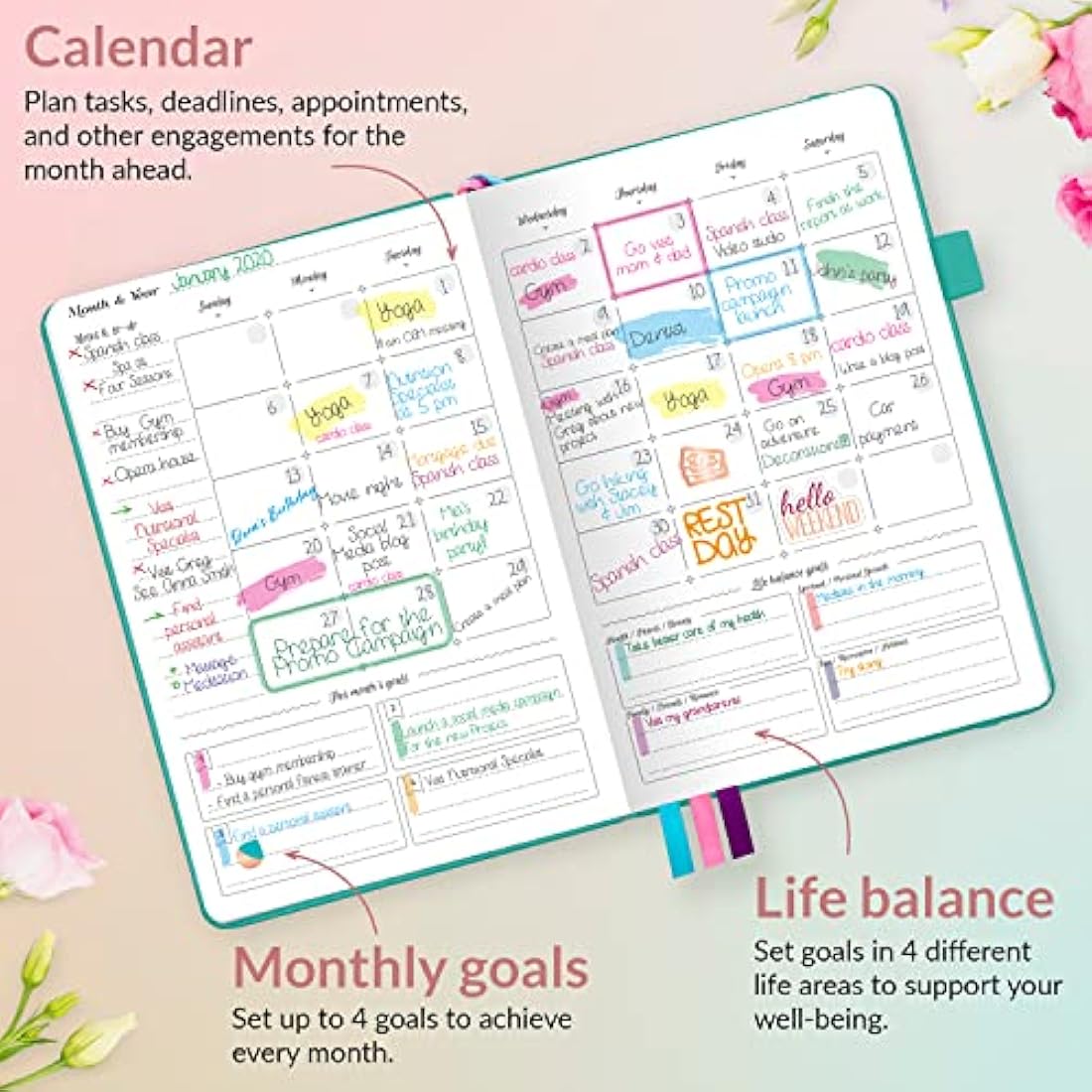 GoGirl Planner and Organizer for Women – Compact Size Weekly Planner, Goals Journal & Agenda to Improve Time Management, Productivity & Live Happier. Undated – Start Anytime, Lasts 1 Year – Turquoise