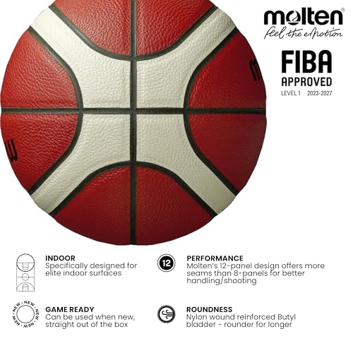 Molten BG3800 Basketball, Indoor, FIBA Approved, Composite Leather, Size 5, Orange/Ivory, Suitable For Boys Age 7, 8, 9, 10 & 11, Girls age 12 & 13