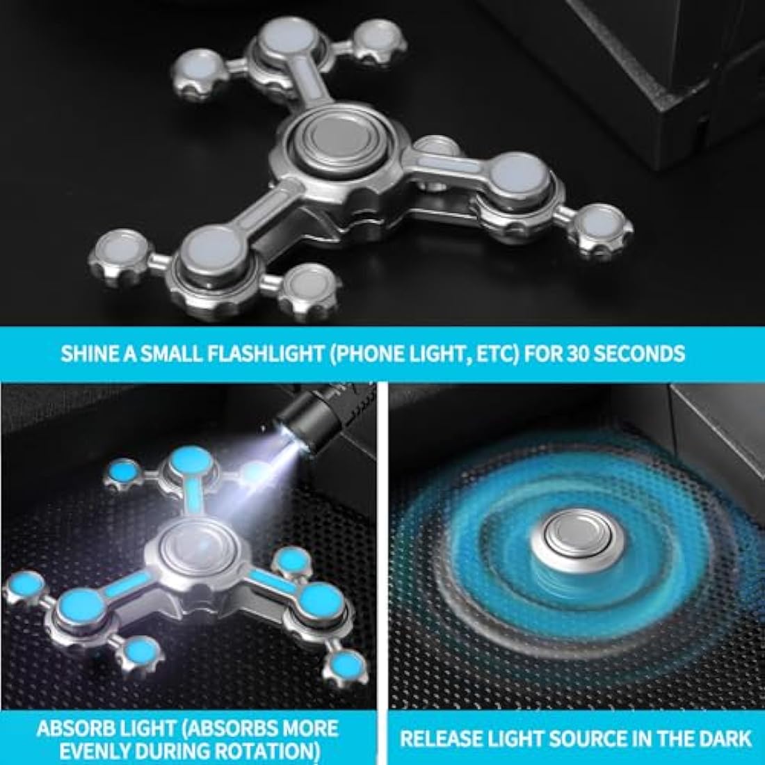 Gear Fidget Spinner Toy for Kids Adults, Light Up in The Dark Finger Gyro for 4 5 6 7 8 9 10 11 12 Years Old Boys, Stress Relief Desk Toy Novlety Cool Gadget for Boys Age 4-12