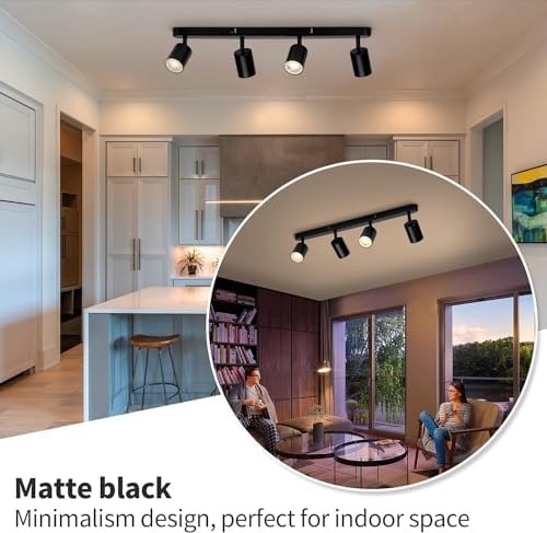 Wowatt 4 Way Spotlight Ceiling Light Rotatable, GU10 Industrial Ceiling Light Fitting Black Spot Light Bar Indoor Adjustable Light Ceiling Spot Lamp for Kitchen Bedroom Hallway, GU10 Bulb Not Included