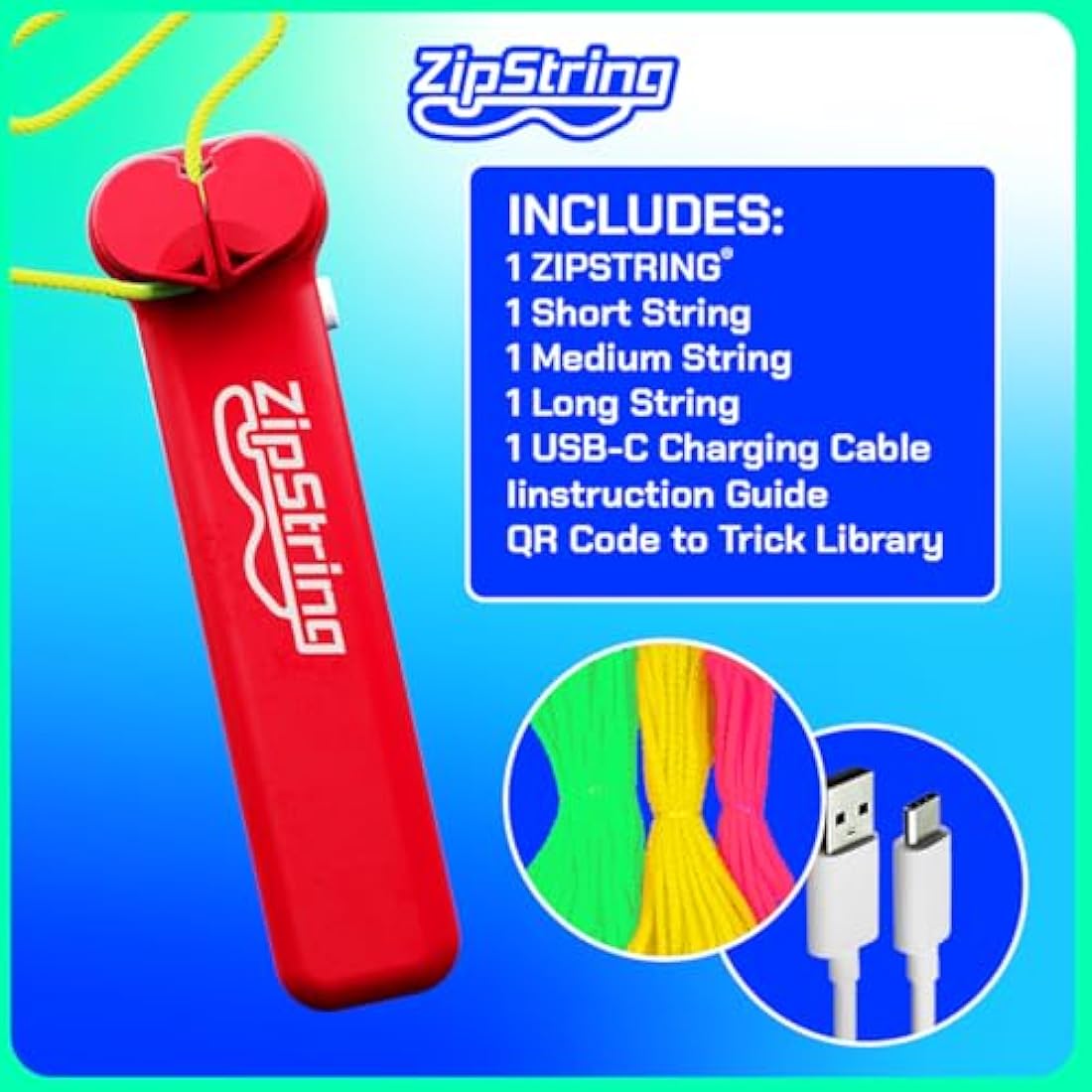 ZipString - String Rope Launcher - Outdoor Toy Viral, Fidget Toy for Kids and Adults - Cool Toys - Rock it Red Zip String Toy