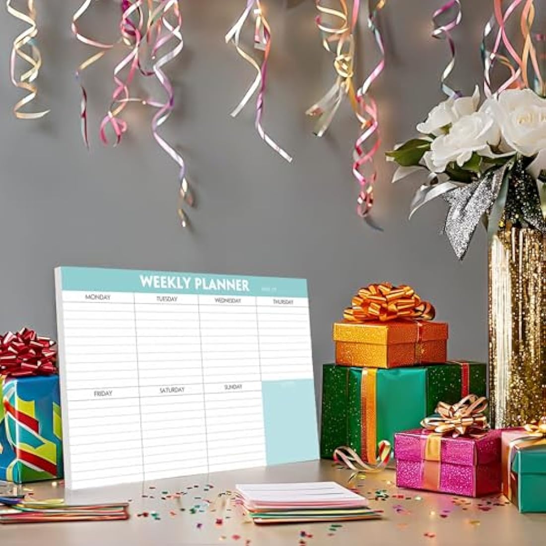 Weekly Planner Pad - Tear Off Planning Pad with Daily Schedule & Calendar, 52 Sheets, 100gsm Paper, Undated Weekly To Do List Notepad, 25.4x17.8cm