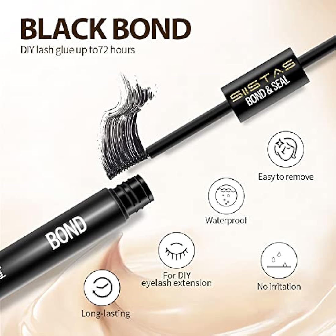 Lash Bond and Seal, Cluster Eyelash Glue for DIY Individual Eyelash Extensions,Super Strong Hold Cluster Lash Adhesive， Waterproof, Mascara Wand Individual Lashes Glue for Sensitive Eyes