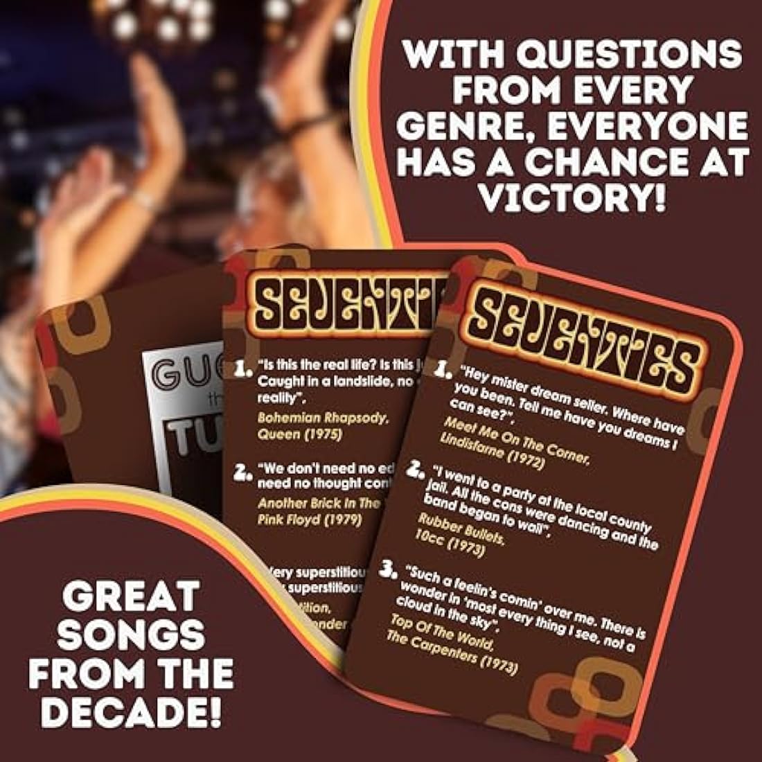 Boxer Gifts Seventies Guess That Tune Music Quiz Game - Party Games For Adults & Family - 1970s Songs Trivia - 70s Gifts For Men & Women, Brown