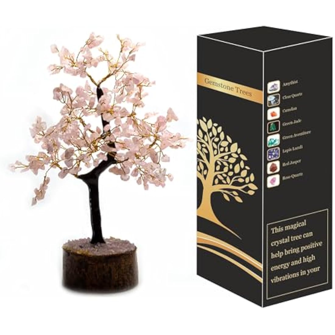 Wonder Care WC Rose Quartz Crystal Tree for Positive Energy, Home Decorations and Healing with M-Seal & Golden Wire | Money Decor Pink Feng Shui (300 Beads)…, quartz_Mseal_Tree