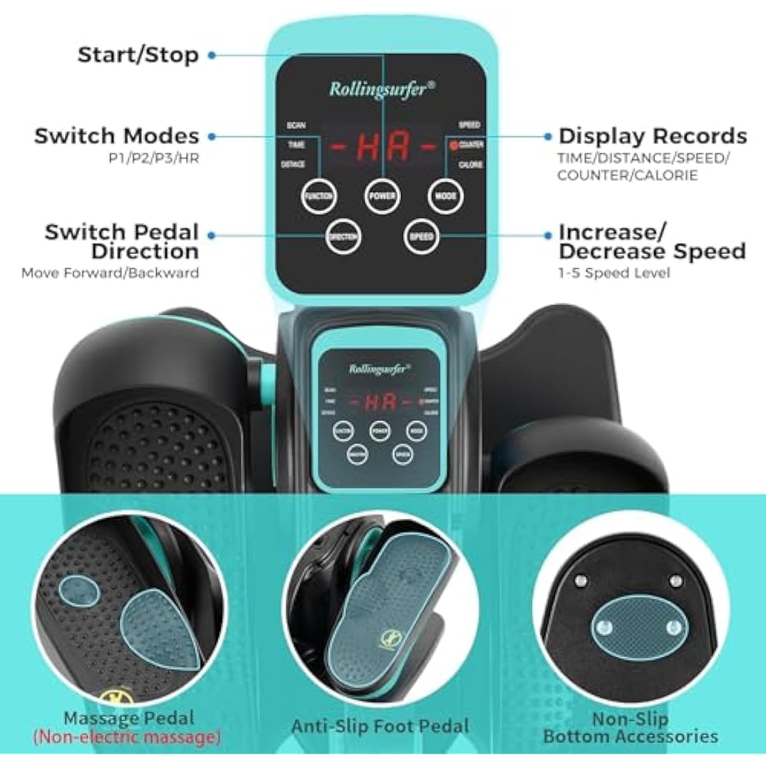 Rollingsurfer Under Desk Elliptical Machine, Electric Elliptical Trainer with LCD and Remote Control, Portable Seated Pedal Leg Exerciser for Seniors Adults